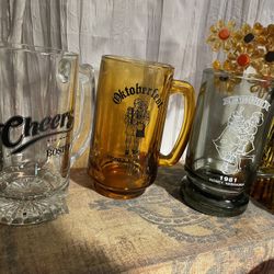  two vintage octoberfest amber/smoke Grey  mugs /1 cheers mug  