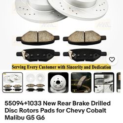 Chevy Malibu 04-12/pontiac G6 05-2010/ Obalt 05-2008/ HHR 09-2010 (Rear Rotors + Brake Pads)