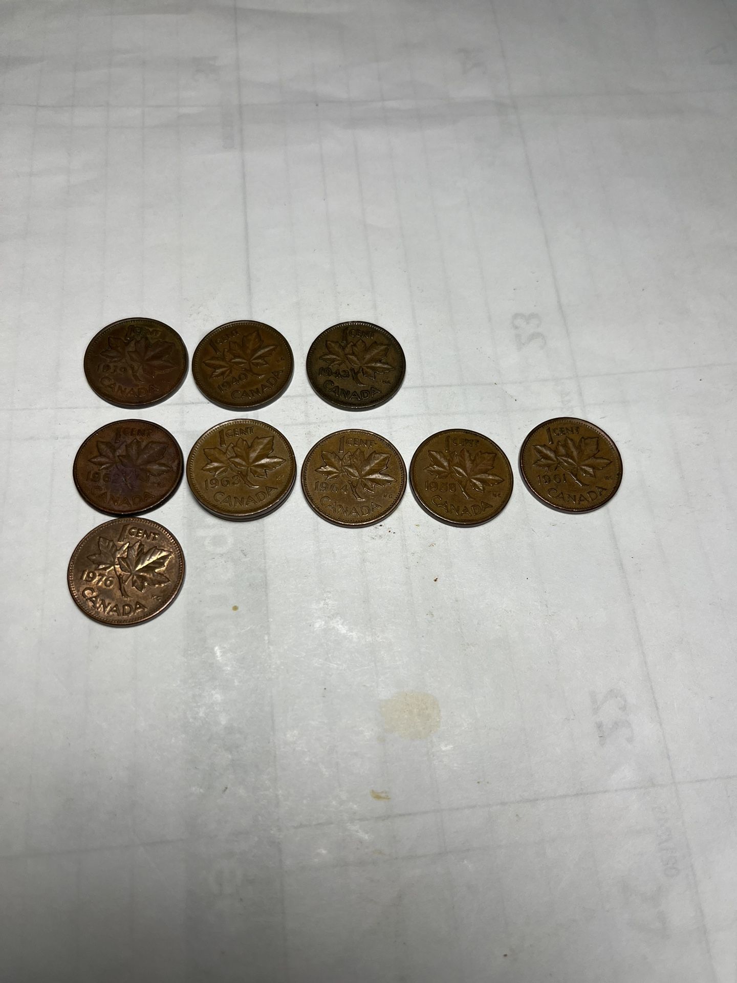 Lot Of (10) Canadian 1 Cent Coins