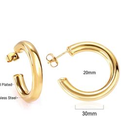 18k Gold Plated Hoop Earrings 30 mm
