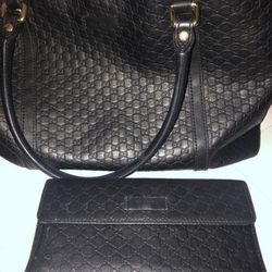 Authentic Black Leather GUCCI purse "GUCCISSIMA" And Matching Wallet In Excellent  Condition