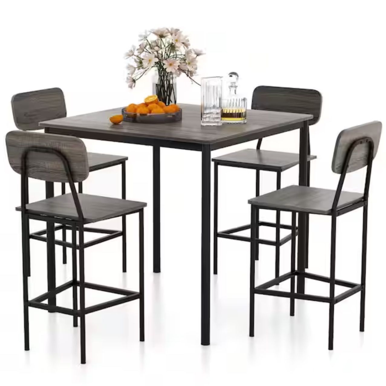 5 Piece Grey Wood Dining Table Set