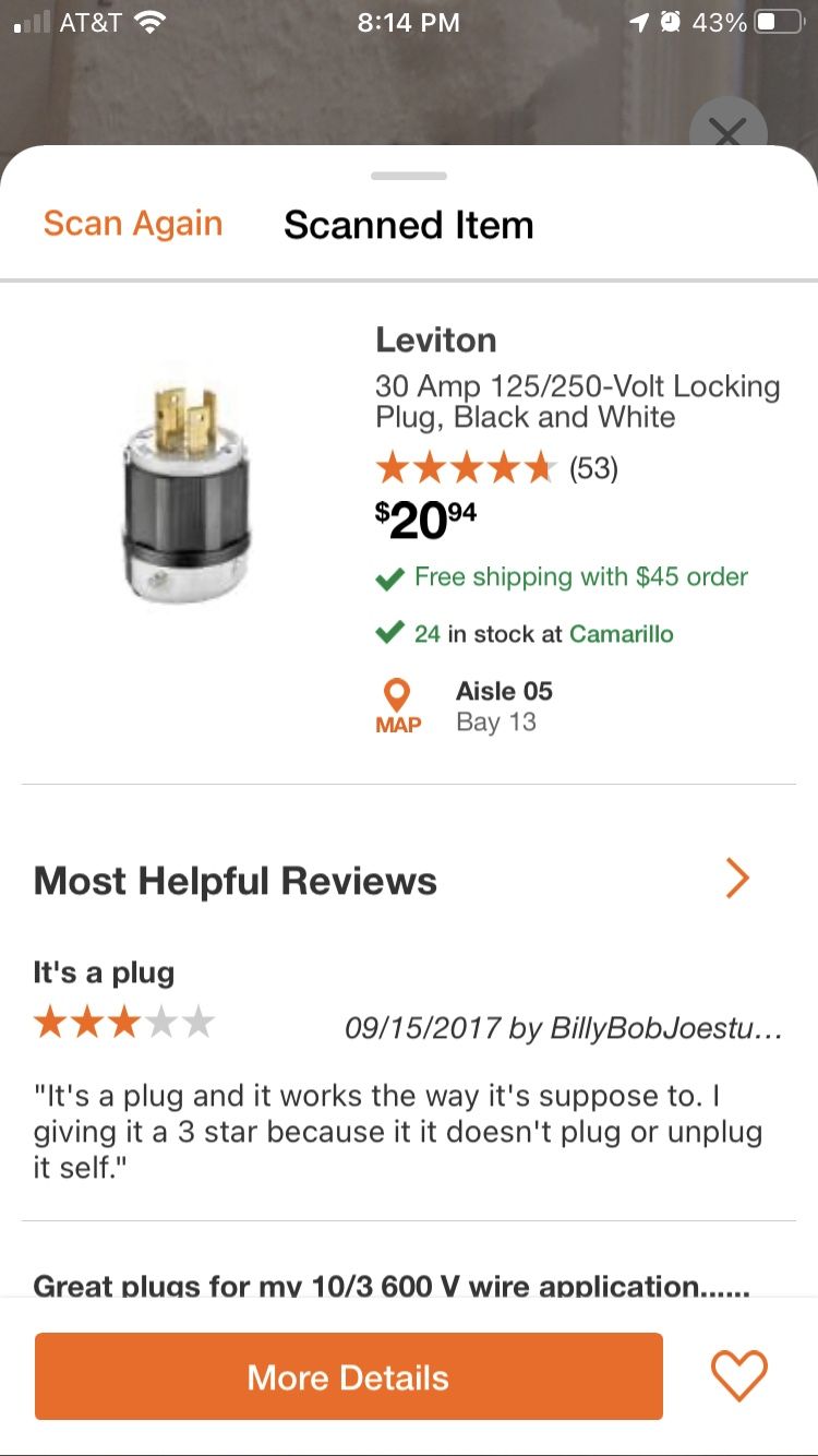 30 amp four prong plug … $5 Each