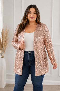 Women's Sequin Jacket Long Sleeve Open Front Blazer Glitter Sparkly Coat XL