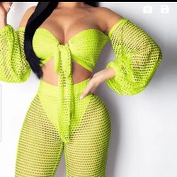 Women Sexy Mesh See Through Crochet Off Shoulder Crop Tops and Legging Pants 2 P