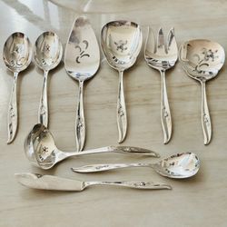 9pc 1847 Rogers Bros. Magic Rose Silverplated Hostess Serving Set By IS Glossy