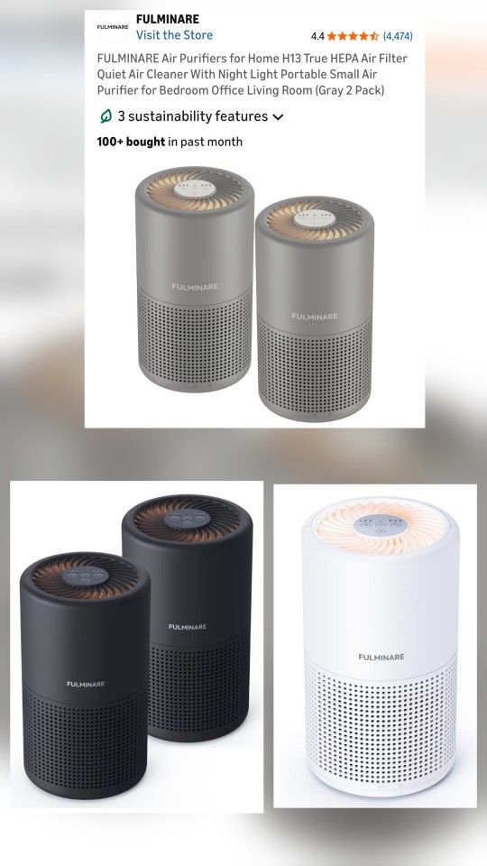 Air Purifiers for Bedroom, FULMINARE H13 True HEPA Air Filter, Quiet Air Cleaner With Night Light, Portable Small Air Purifier for Home, Office, Livin