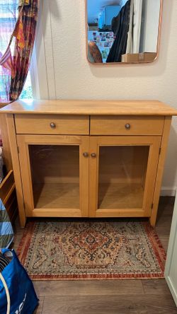 Glass Door Sideboard Storage Cabinet – Solid Wood
