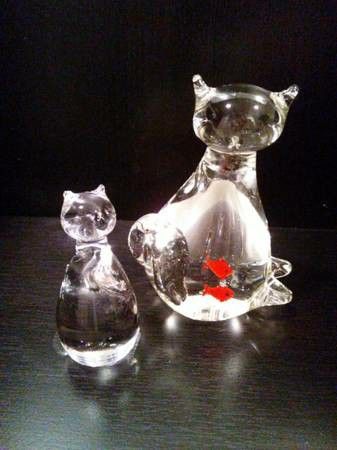 Pair of Solid Art Glass Cat and Kitten