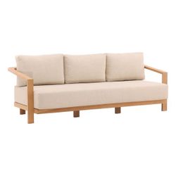 New designer outdoor sofa, performance fabric outdoor sofa teakwood. Natural color sofa