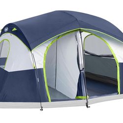 Camping Tent 8/9 Person, Family Camping Tent, 5 Large Ventilation Mesh Windows, 14'x14'x78 inches Tall with Dividers Curtain for 2 Room