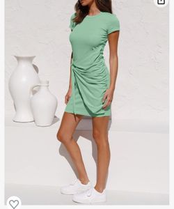 LILLUSORY Women's Casual Short Sleeve Wrap Bodycon Ruched Tie Waist Summer Dress