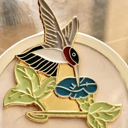 Vintage Zanca Enamel Hummingbird Flower  Pin