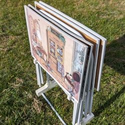 Kay Lamb Shannon  Early Americana Art Deco 4 Vintage TV Dinner Trays and Stand