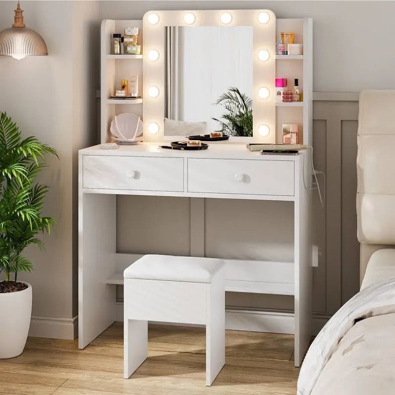 Brand New Makeup Vanity Set With Lights & Stool – $50 Firm