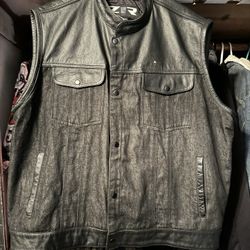 3xl Motorcycle Vest Leather And Denim 