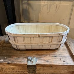 White Wood Slat Basket 