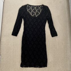 Guess Black Floral Lace 3/4 Sleeve Bodycon Dress, S
