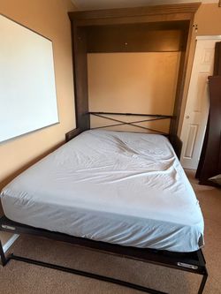Full size walnut Murphy bed and desk plus mattress
