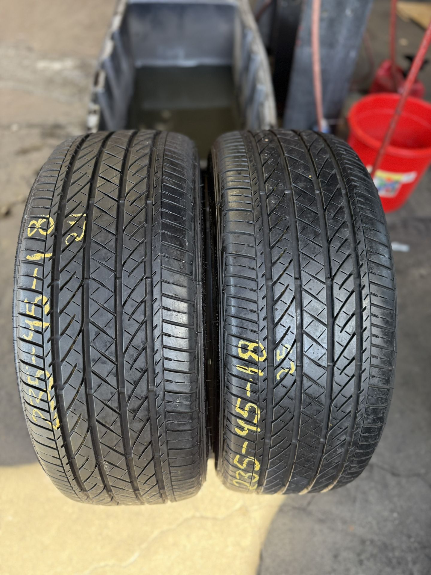 18” tires bridgestone 235/45/18 semi new with free installation $150 both