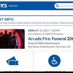 Arcade Fire Red Rocks 1 Or 2 Tickets
