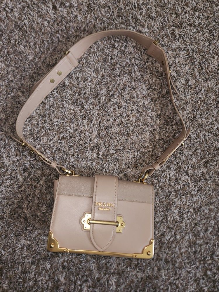 Authentic Prada Calf Cahier Leather Crossbody Flap Bag - Cipria (pink) and Gold