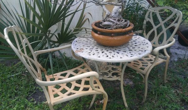 Cast Aluminum Bistro Patio Set With Captain Chairs Cushions For Cast Aluminum Bistro Patio Set With Captain Chairs Cushions Vero Beach Fl