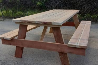 Redwood 6 ft Table with benches attached