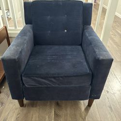 Two Blue Velvet Arm Chairs