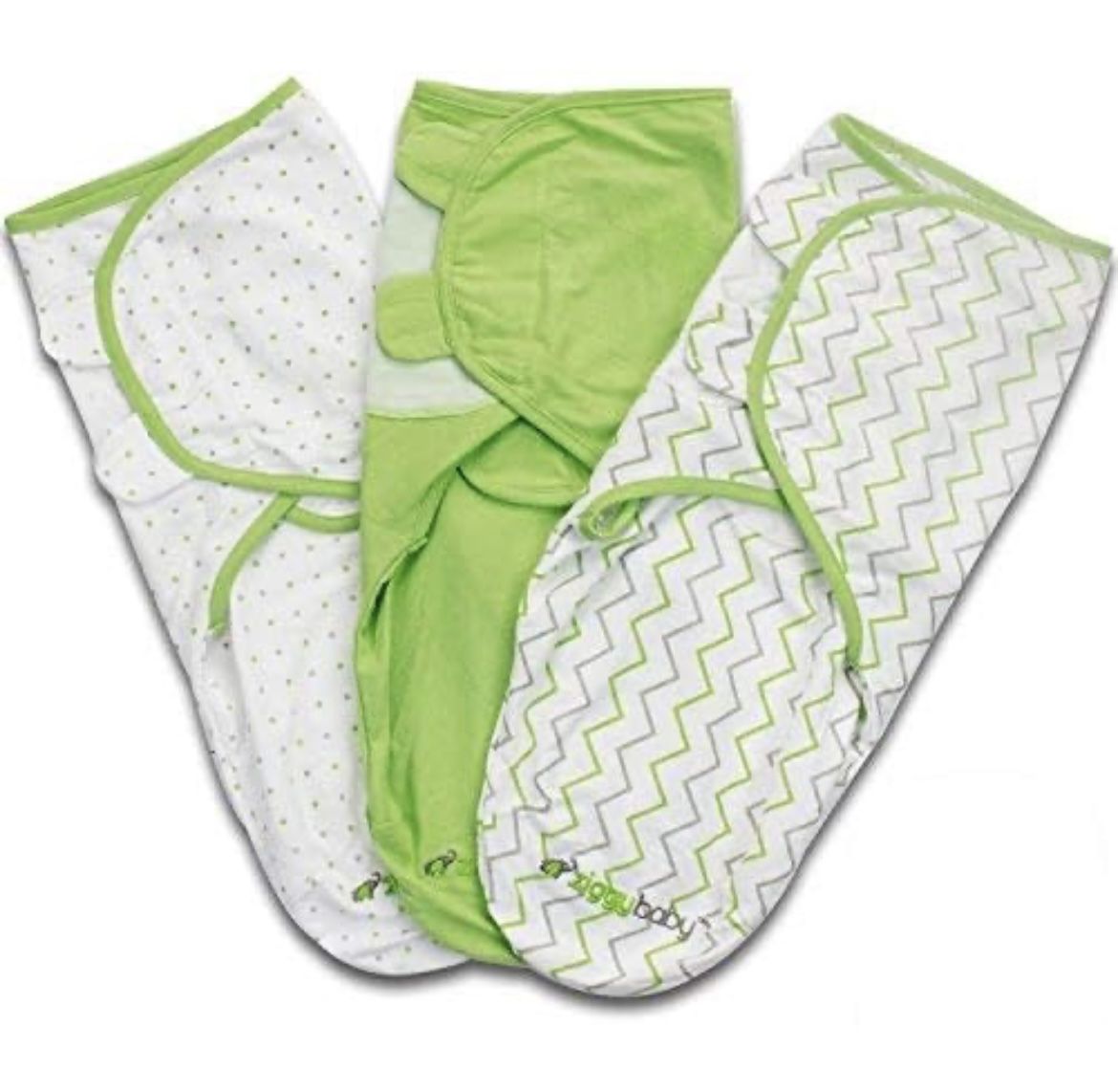 Swaddle Blanket Wrap Set Chevron, Dot, Solid, Grey/Green/White, 3 Pack