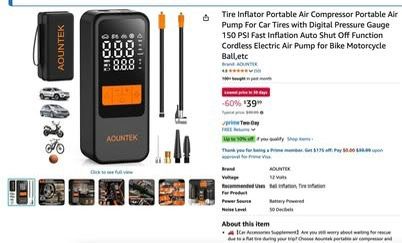 NEW Tire Inflator Portable Air Compressor Portable Pump ,  Auto Shut Off