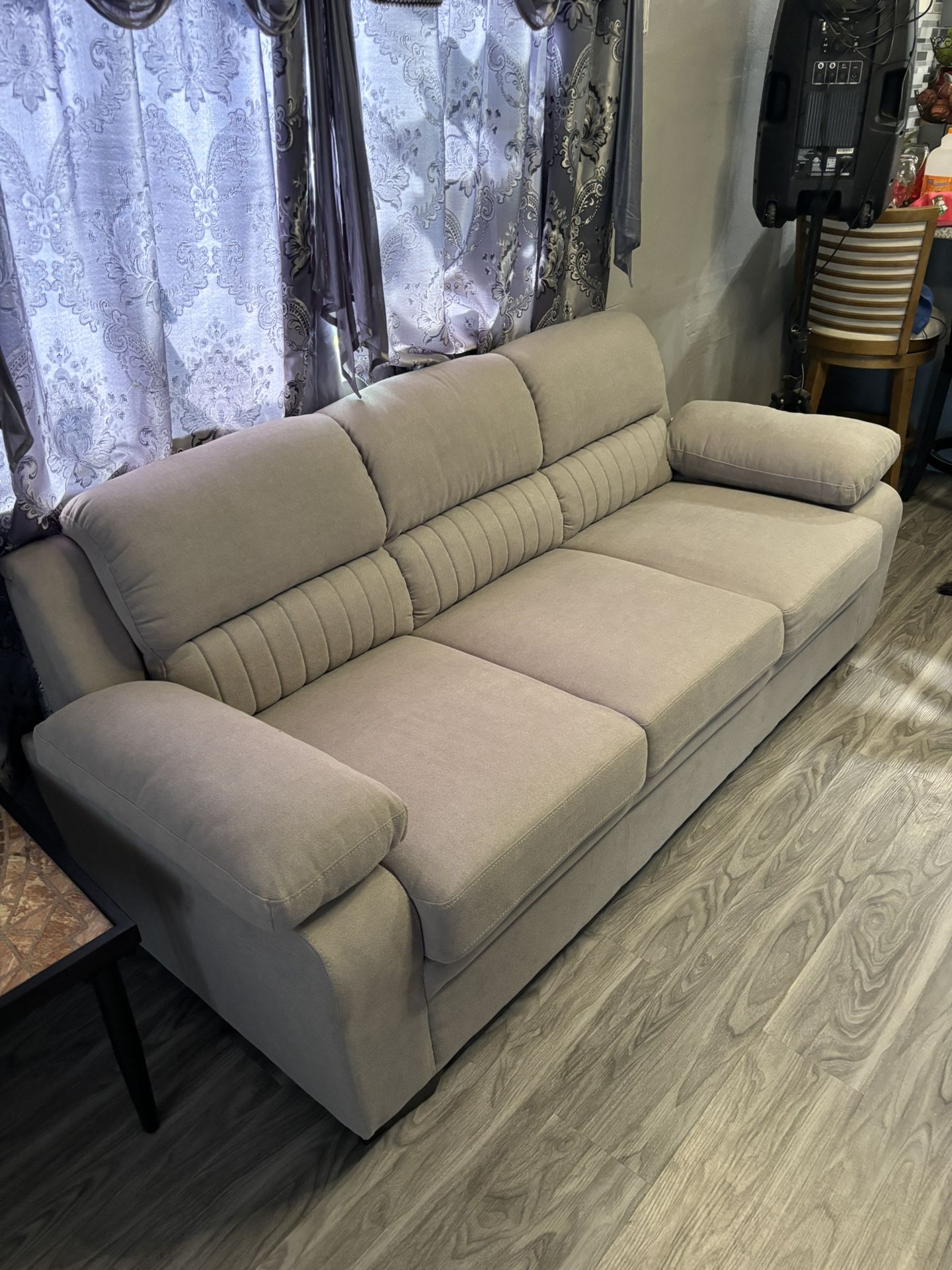 Deliah 80 in. W Straight Arm Textured Fabric Rectangle Sofa in. Gray