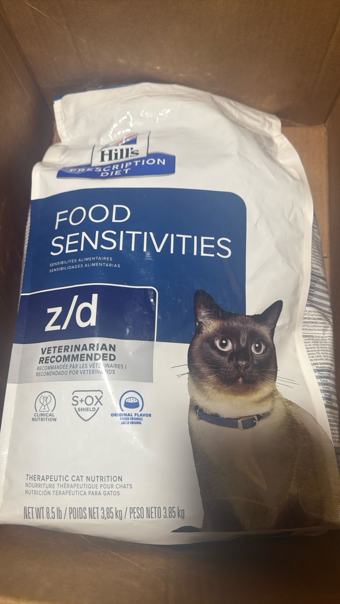 Hills Pr Cat Food Food Z/D Sensitivities 8.5 Bag Sealed