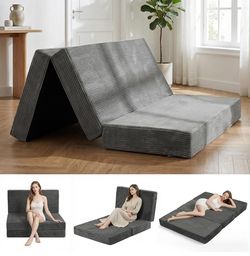 Erament 6-Inch Tri-Fold Mattress Full Size, Covertible Sofa Bed Foldable Futon Mattress with Handles & Non-Slip Bottom, Removable Machine Washable Cor