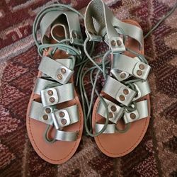Free People mica seafoam mint green strappy lace up gladiator sandals 7 