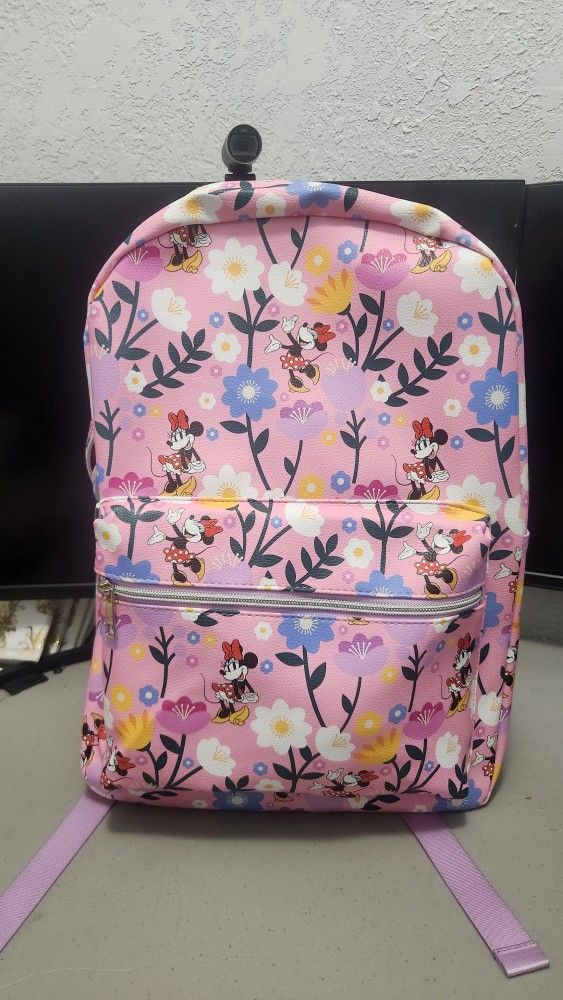 Minnie Mouse Floral Vegan Leather Backpack PINK
