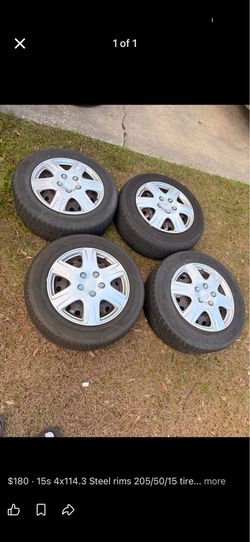 15s 4x114.3 Steel rims 205/50/15 tires hubcaps wheels