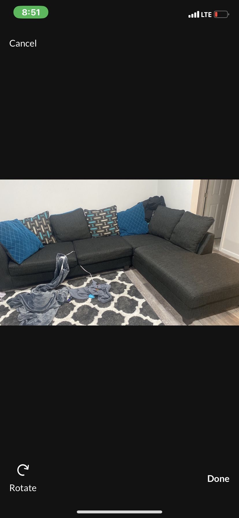 Dark Grey Blue L Shaped Couch
