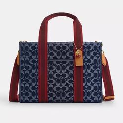 Coach Women's Smith Tote Bag In Signature Denim Gold/Den Gold/Natural AND wallet included 