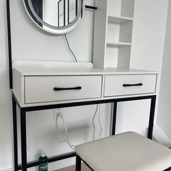 Modern White Vanity Desk w/ LED Mirror + Stool – $100 (DMV Area) 