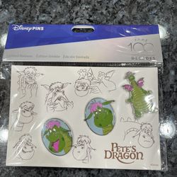 Disney 100 Years Decades 1970 Pete’s Dragon Elliott 3 Pin Set.  Brand new factory sealed. 
