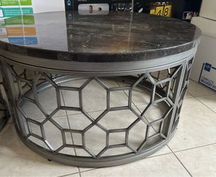 Modern 3-Piece Coffee Table Set – Marble & Geometric Metal