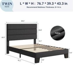 Twin Size Dark Gray (Charcoal) Bed Frame With Headboard