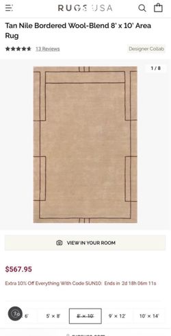 Rugs USA Tan Nile Bordered Wool-Blend Area Rug 8x10