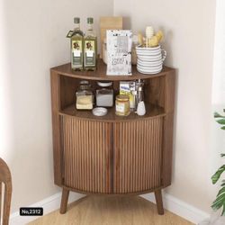Bathroom Corner Storage Cabinet, 31.5''H Small Floor Corner Cabinet with 2 Fluted Doors and Shelves, Freestanding Narrow Cabinets Organizer for Living