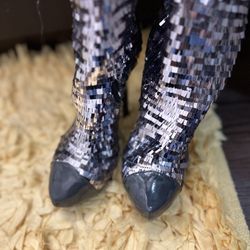 Knee-High, Shiny Disco Ball High Heel Boots