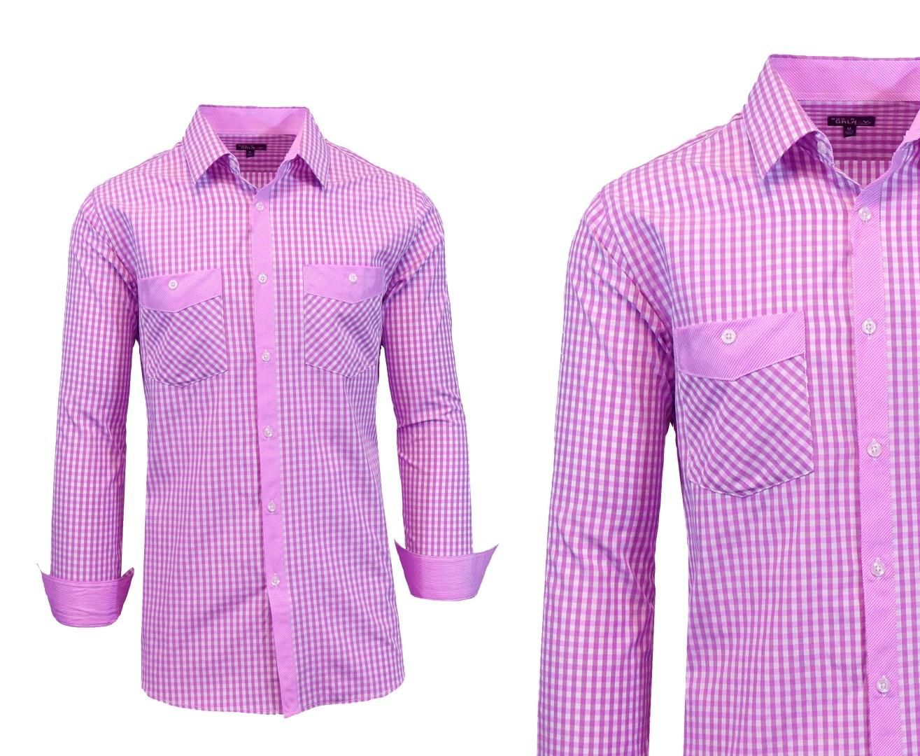 Long Sleeve Dress Shirt For Men, Purple-White, S
