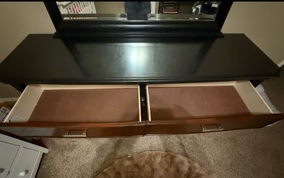 Stunning Black & Cherry Two-Tone Dresser with Matching Mirror