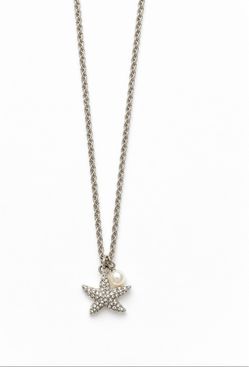 Silver-Tone Starfish Necklace with Pearl and Rhinestone Details