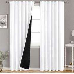 Pure White 100% Blackout Curtains for Bedroom, Black Out Living Room 84 inch Panels with Thermal Liner, Rod Pocket and Back Tab Double Layer Room Dark